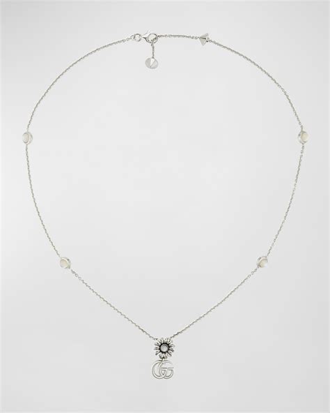 Gucci GG Marmont Flower Sterling Silver & Pearl Necklace